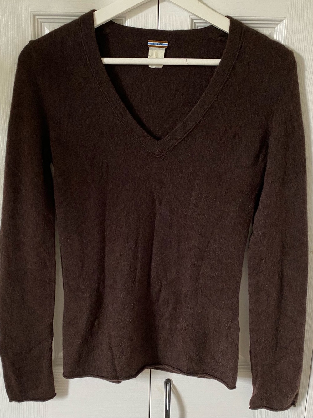 J. Crew Vintage Cashmere Chocolate Brown V neck pullover 100% cashmere Size S
